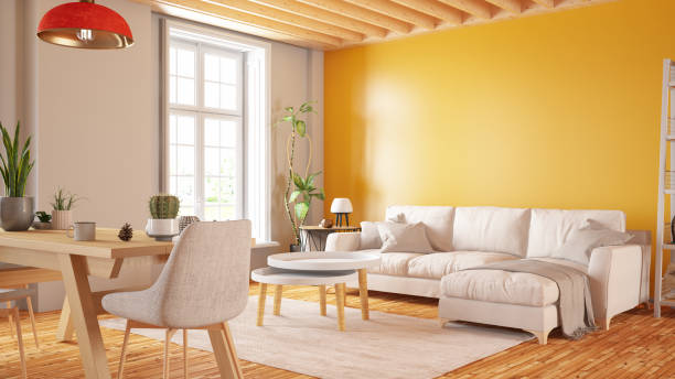 istock Cozy Yellow Living Room with Table and Sofa 1288848768