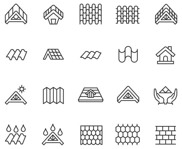 ilustrações de stock, clip art, desenhos animados e ícones de roof icon set - roof shape