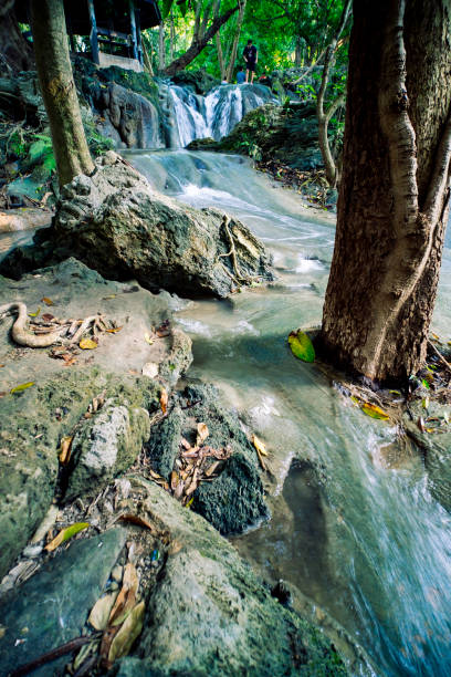 waterfall in tropical rainforest with blurred water motion