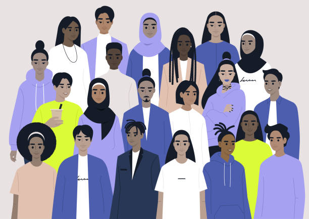 ilustrações de stock, clip art, desenhos animados e ícones de a big group of characters, a diverse community, people of color - minority professional occupation business ethnic