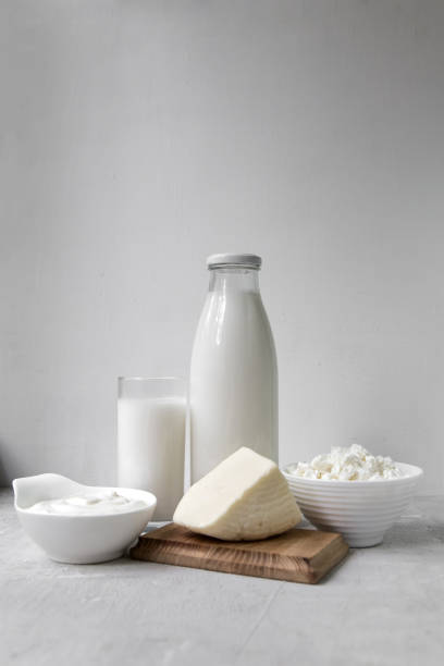 istock Dairy products in different dishes on a clear background 1288868463