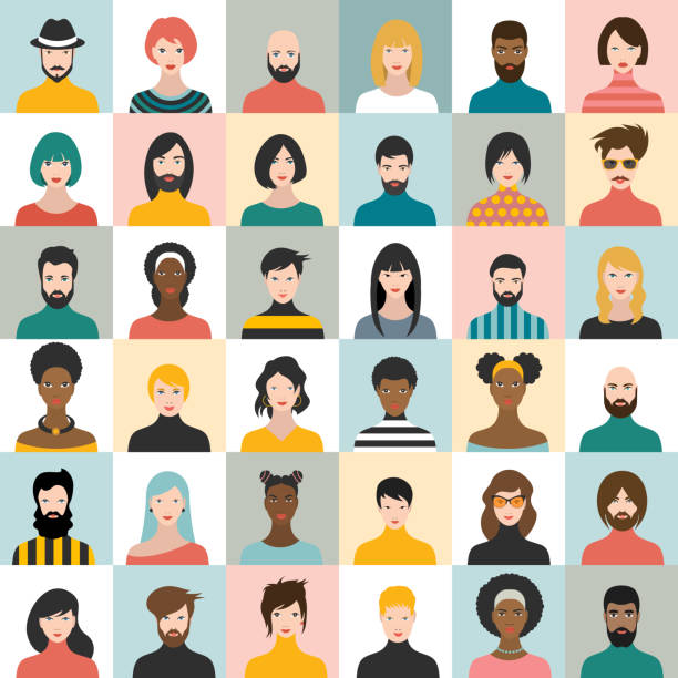 People heads icons. Face avatar. Man; woman in flat style. vector art illustration