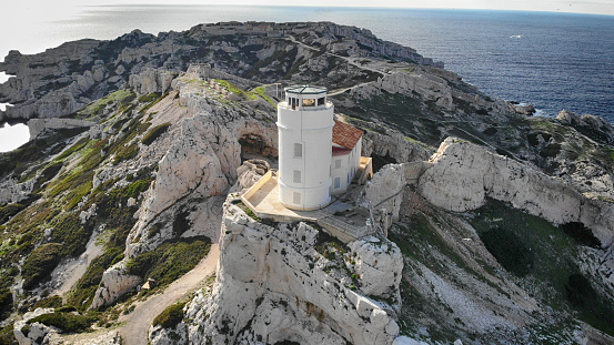 Aerial view of lighthouse on Frioul Island,Marseille