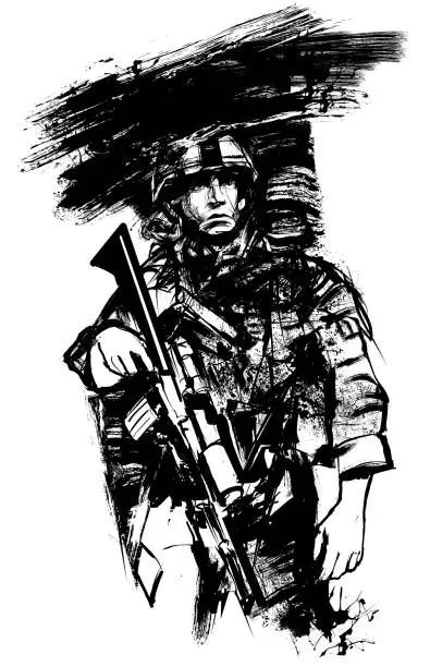 Vector illustration of American soldier at war