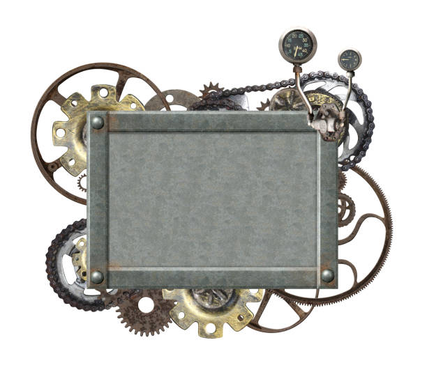 istock Metallic frame with vintage machine gears and cogwheel 1288872593