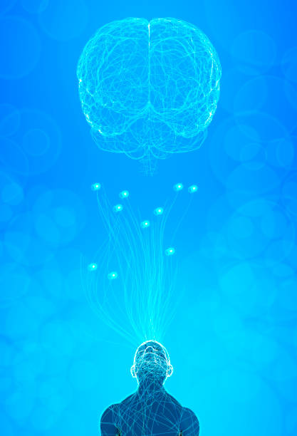 Digital consciousness, brain potential. Ideas and innovation. Free your mind. Synapses and artificial intelligence. Cloud and globalization. 3d render. Human anatomy and brain