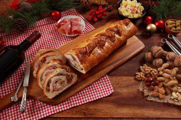 Venezuelan Cuisine Ham and Olive wrapped Bread Cake Pan de Jamon