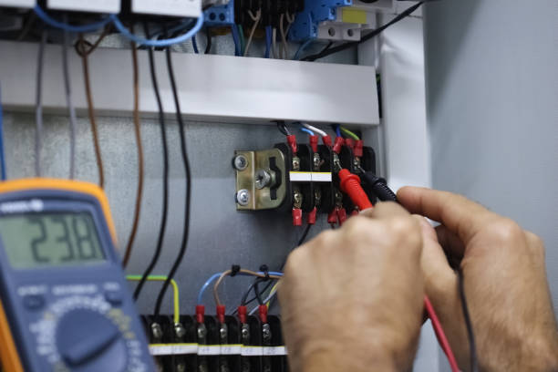 istock An electrical technician measures the voltage at the terminals using probes.Close up. 1288882755
