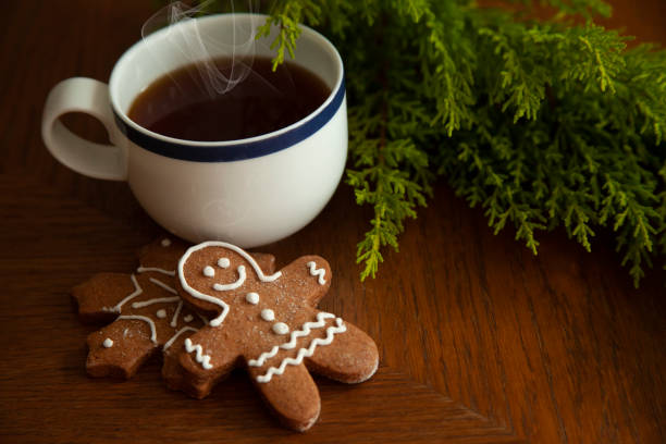 istock Coffee with Gingerbread ,star, tree, snow shaped cookies on grunge wooden table. 1288887968