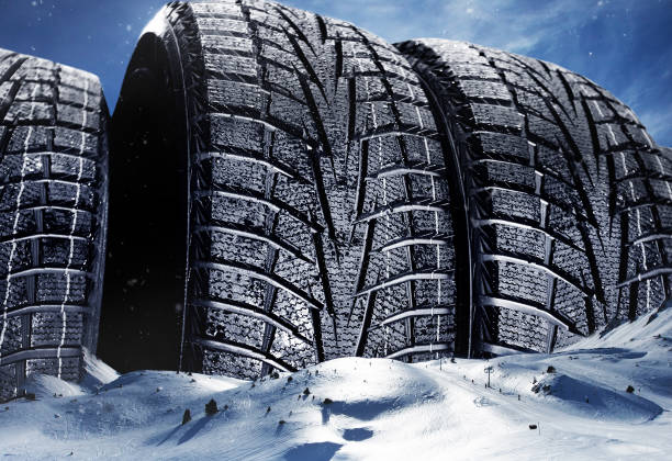 istock Winter tires on a snowy mountain roadway 1288889694