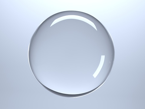 3d illustration. Crystal or glass transparent ball on a blue background. Background