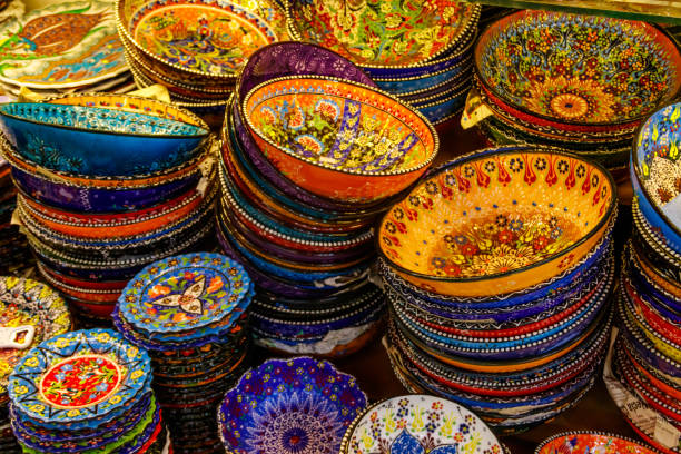 istock Traditional turkish crockery at oriental bazaar. Souvenirs from Turkey 1288892319
