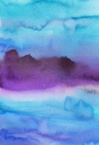 istock Watercolor blue and violet background. Multicolored watercolour liquid backdrop. Stains on paper. 1288894741