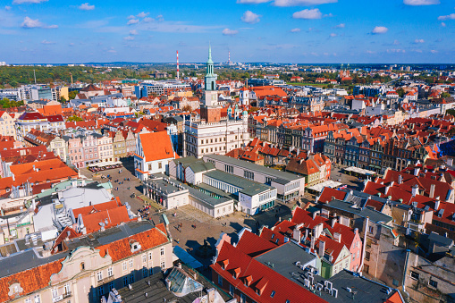 Aerial view of Market square in old town Poznan