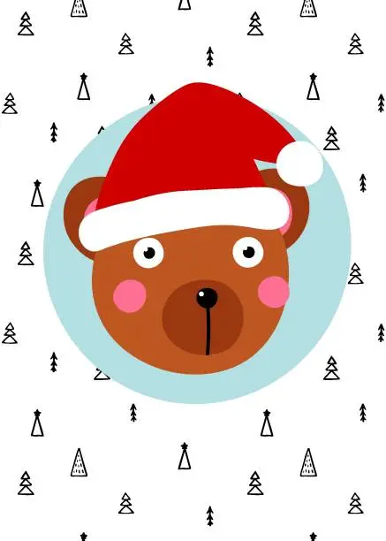 Vector illustration of Cute Scandinavian Christmas card with bear