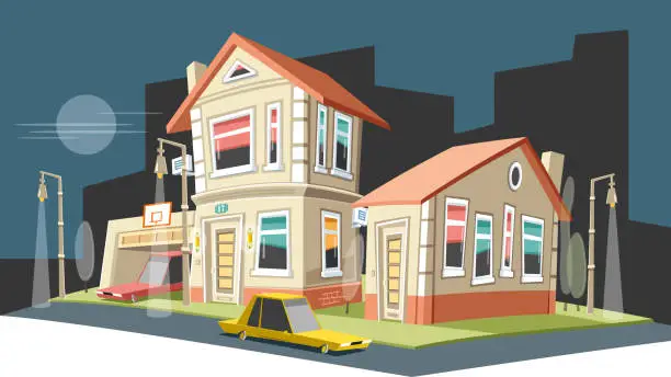 Vector illustration of Detached houses neighborhood