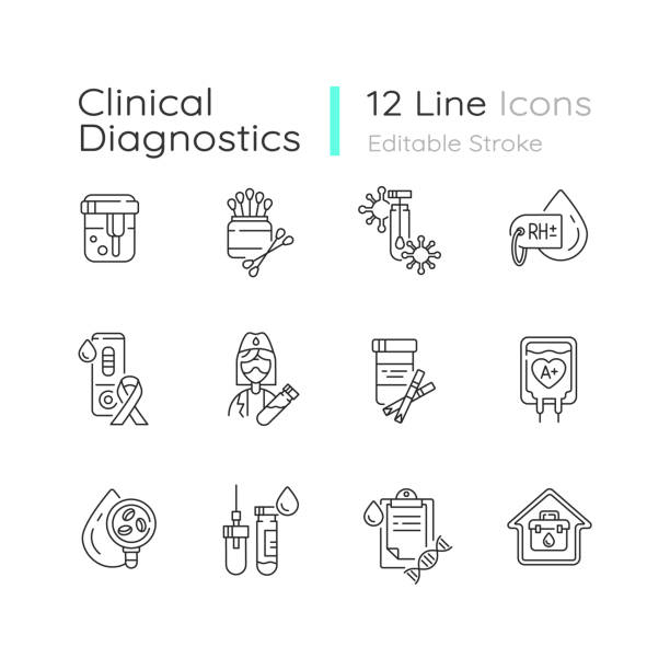 illustrations, cliparts, dessins animés et icônes de ensemble d’icônes linéaires de diagnostic clinique - test du sida