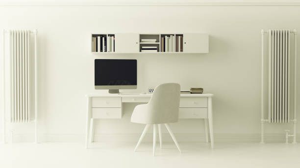 istock Pure White Contemporary Home Office Setup Interior Design 1288900613