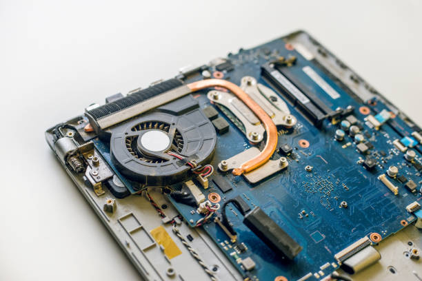 istock Laptop disassembling parts and devices on white background, laptop repair 1288907357