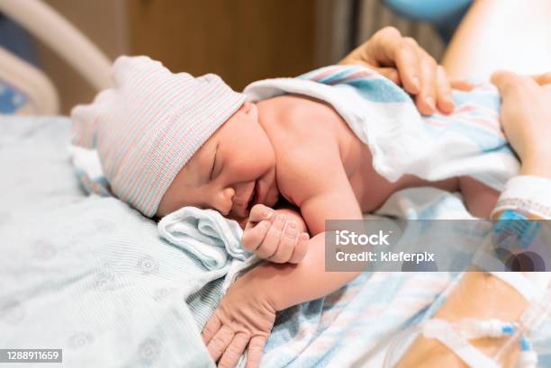 Mother Holding Her Newborn Baby In The Hospital Stock Photo - Download Image Now - Newborn, Hospital, Mother