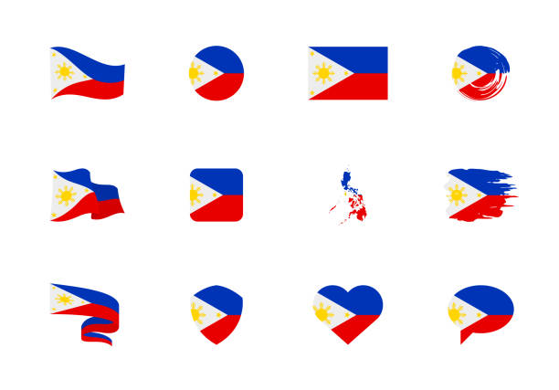 philippinen flagge - flache sammlung. flaggen von unterschiedlich geformten zwölf flachen ikonen. - manila philippines map philippines flag stock-grafiken, -clipart, -cartoons und -symbole