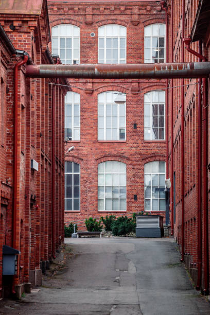 Narrow street in old industrial district - Forssa, Finland