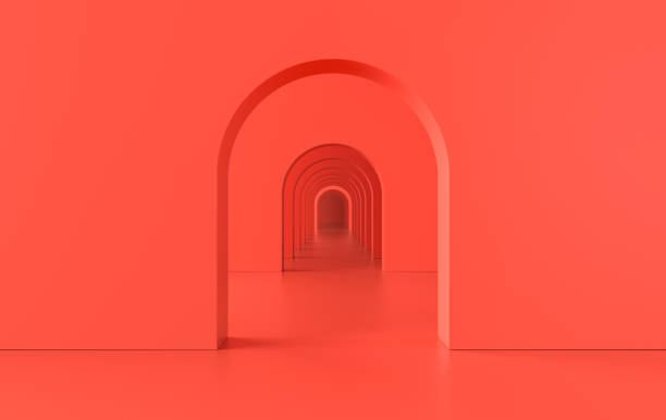 istock 3d rendering. Arch hallway simple geometric background, architectural corridor, portal, arch columns inside empty wall. Modern minimal concept 1288925152
