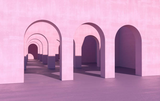 istock 3d rendering. Arch hallway simple geometric background, architectural corridor, portal, arch columns inside empty wall. Modern minimal concept 1288925162