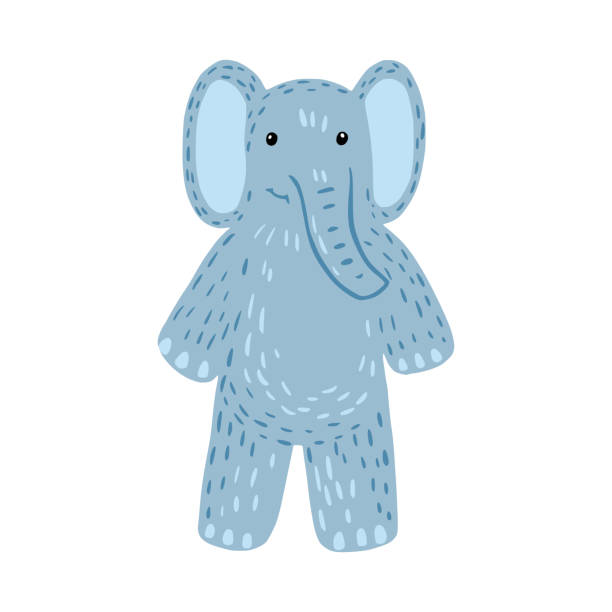 istock Elephant standing isolated on white background. Funny cartoon character color blue in doodle style. 1288935697