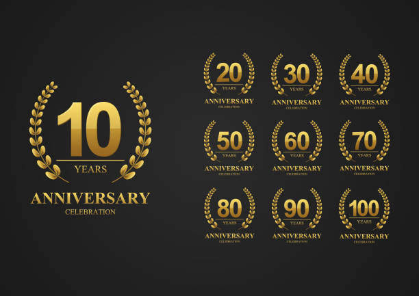 Anniversary logotype set, for celebration event, wedding, greeting card and banner Vector illustration of Anniversary logotype set, for celebration event, wedding, greeting card and banner 70th stock illustrations