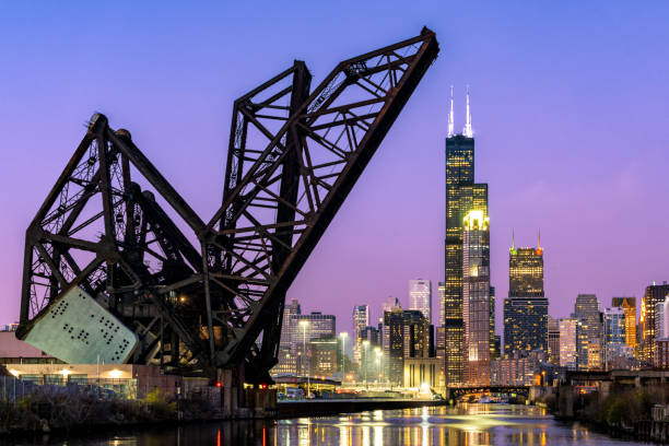 istock Dramatic View of Chicago Cityscape at Twilight 1288939423