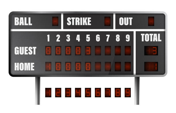 illustrations, cliparts, dessins animés et icônes de tableau de bord réaliste de base-ball. marquer à bord pendant le match sur le terrain. sports d’équipe. mode de vie actif. sport national américain. vecteur - scoreboard baseballs baseball sport