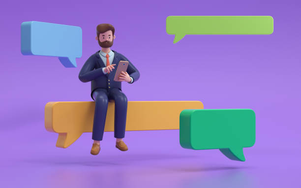 istock Cartoon characters sends sms. 1288942867