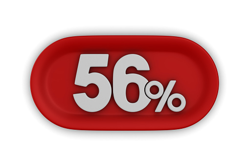 Button with fifty six percent on white background. Isolated 3D illustration