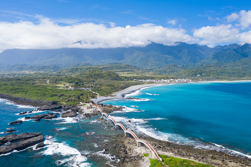 Aerial view of Taidung around Sansiantai Dragon Bridge, Taiwan