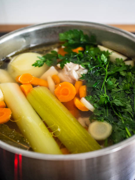 istock Broth - boiling chicken soup in pot 1288954804