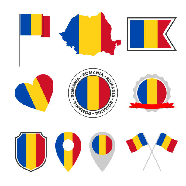 rumunia ikony flagi zestaw, symbole flagi rumunii - romania romanian culture romanian flag flag stock illustrations
