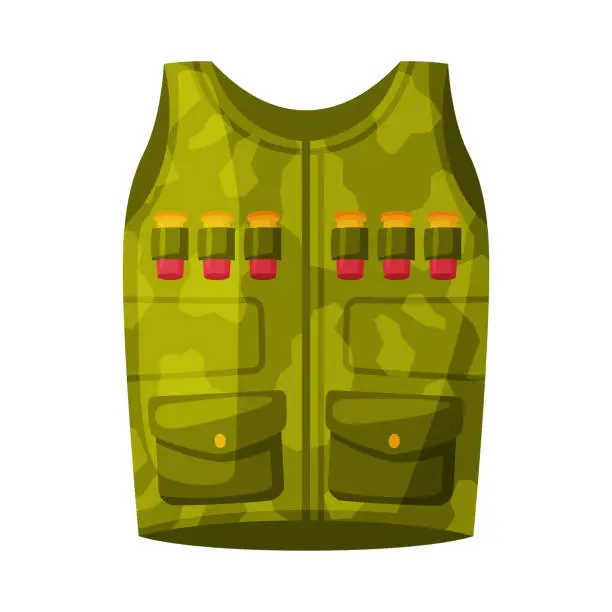 Vector illustration of Camouflage Hunter Vest, Hunting Object Flat Vector Illustration
