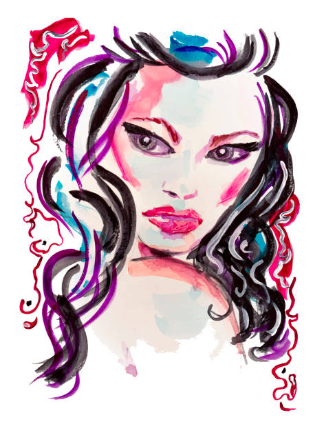 istock Woman abstract hand drawn watercolor portrait without reference, eps10 vector illustration isolated on white. 1288963240