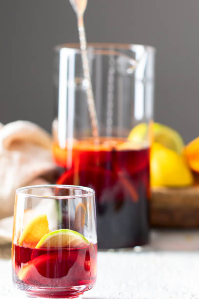 istock Refreshment acholic drink  sangria making with red wine , orange and other fruit. Famous Spanish summer beverage 1288964325