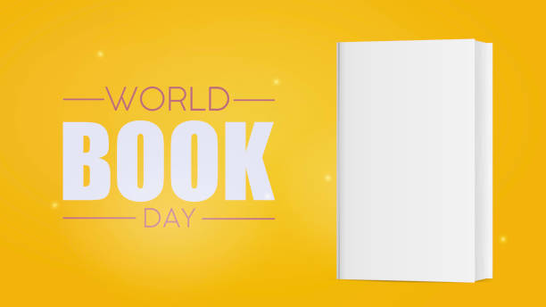 世界ブックデーイエローバナー。黄色の背景に白い空白の本。ベクターの図。 - paper greeting card blank document点のイラスト素材／クリップアート素材／マンガ素材／アイコン素材