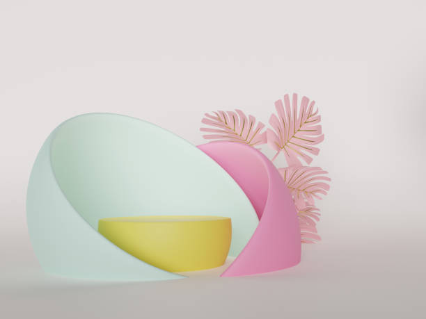 istock 3d colorful pastel podium minimal studio background. Display for woman cosmetic perfume fashion product. 1288968589