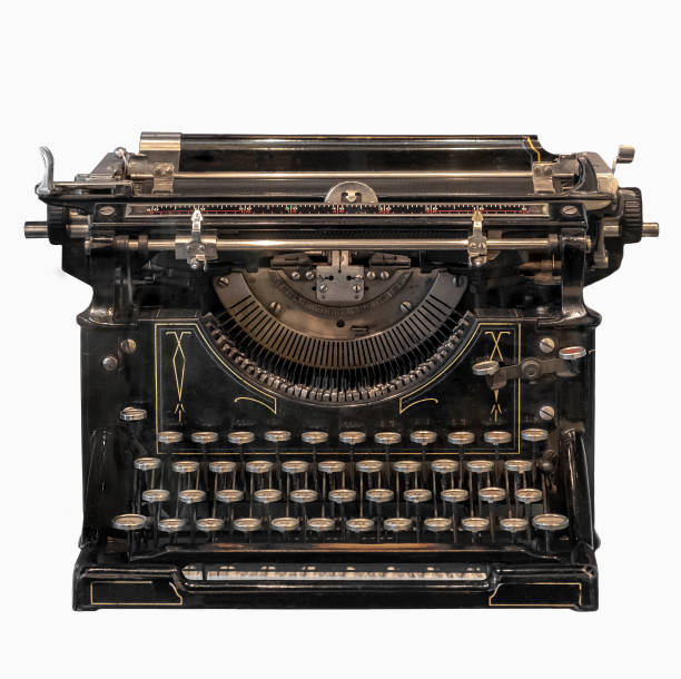 白い背景に分離されたヴィンテージタイプライター。 - typewriter writing journalist typing ストックフォトと画像