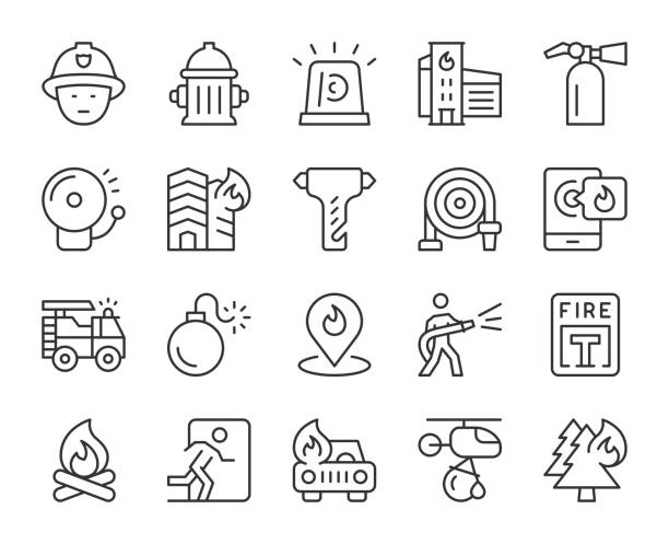 straż pożarna - ikony linii świetlnej - interface icons flash stock illustrations