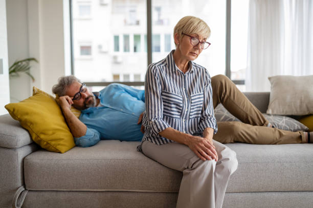 istock Handsome senior man and attractive old woman are having relationship problems 1288972003