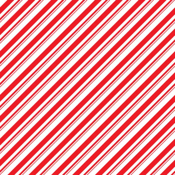 Vector illustration of Stripes candy cane seamless pattern. Diagonal straight lines christmas background. Red and white peppermint wrapping paper. Simple trendy backdrop illustration.