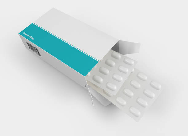 Mockup of medicine box on white backdrop