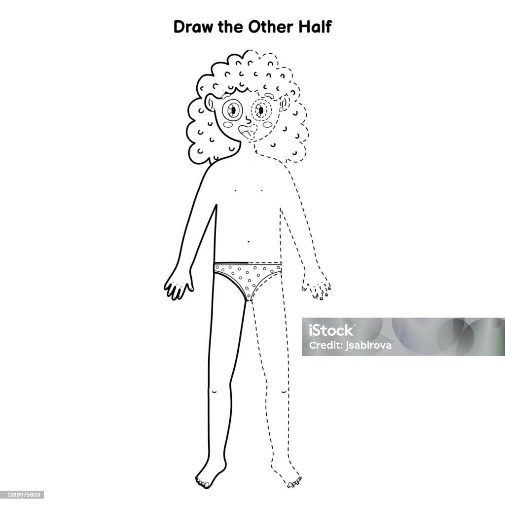Draw The Other Half Educational Game For Kids Dot To Dot Activity Coloring  Page Connect The Dots And Draw A Girl Body Parts Black And White Puzzle  Stock Illustration - Download Image
