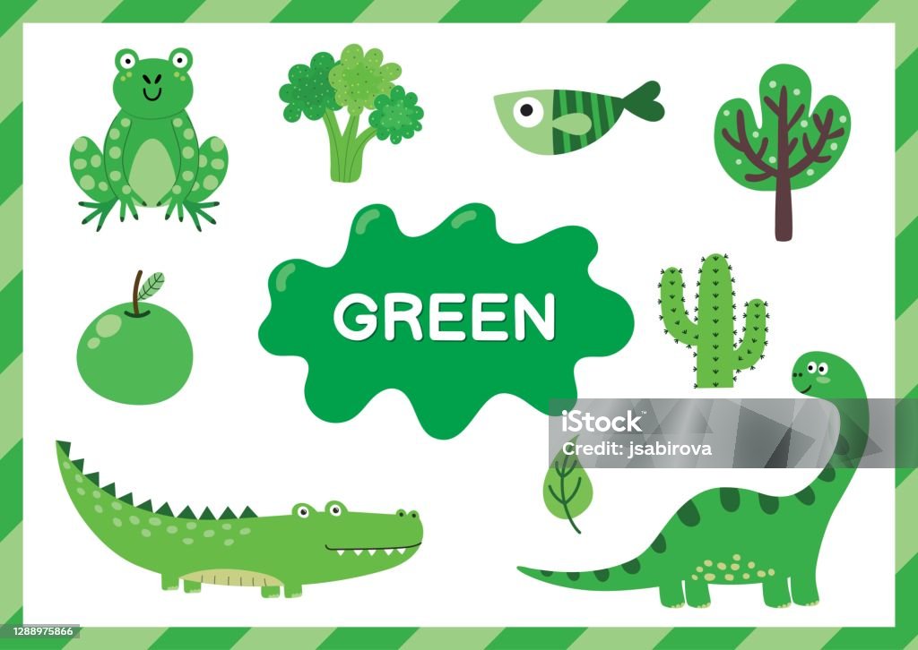 Learning The Color Green Educational Poster For Kids Primary Colors With  Funny Cartoon Elements Learning Material For Toddlers Stock Illustration -  Download Image Now - iStock