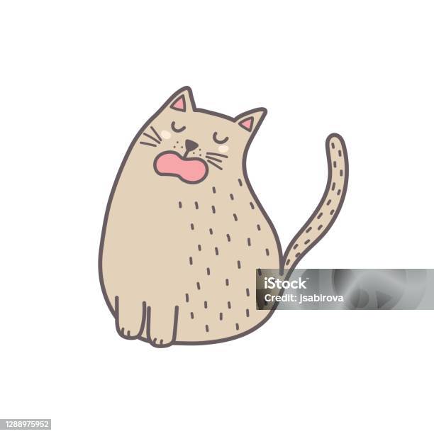Kucing Gemuk Lucu Duduk Dan Mengeong Elemen Terisolasi Karakter Kucing